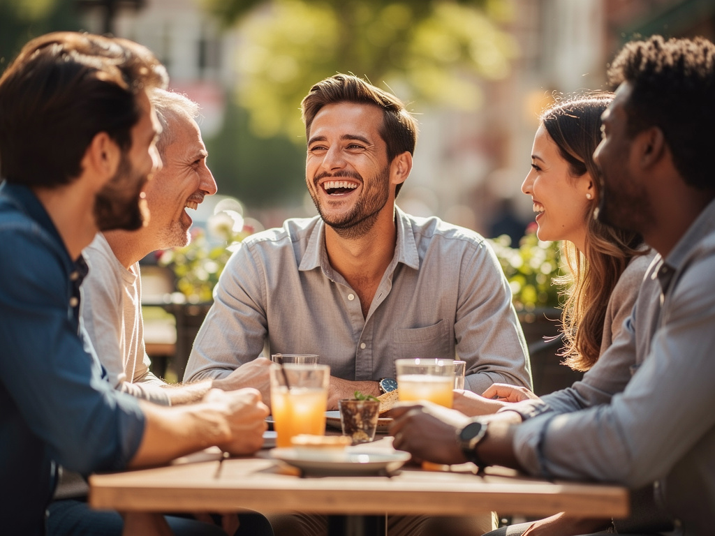 Man laughing with friends