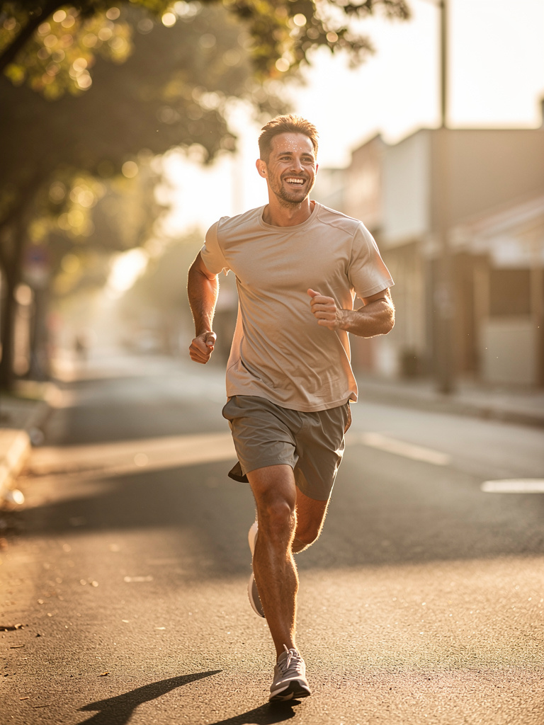 Energetic man jogging in the morning